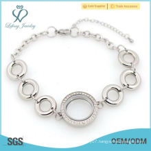 Beautiful stainless steel 316 twist crystal glass floating pendant bracelet bangle